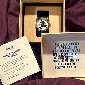 Shinola Detroit x Disney Mickey Mouse 90 Years White Dial Black Leather Band